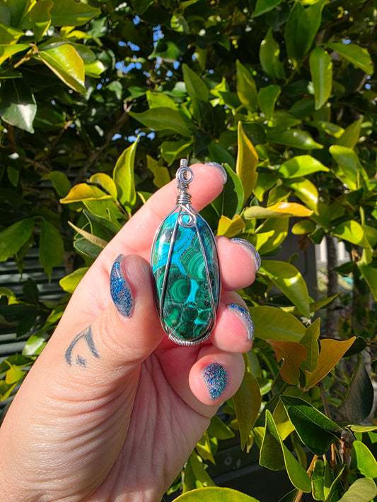Wire Wrapped Chrysocolla & Malachite Pendant