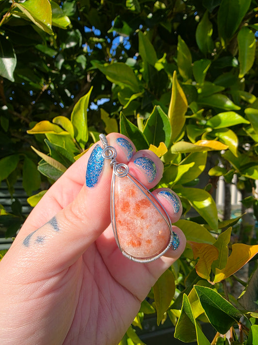 Wire Wrapped Sunstone Pendant