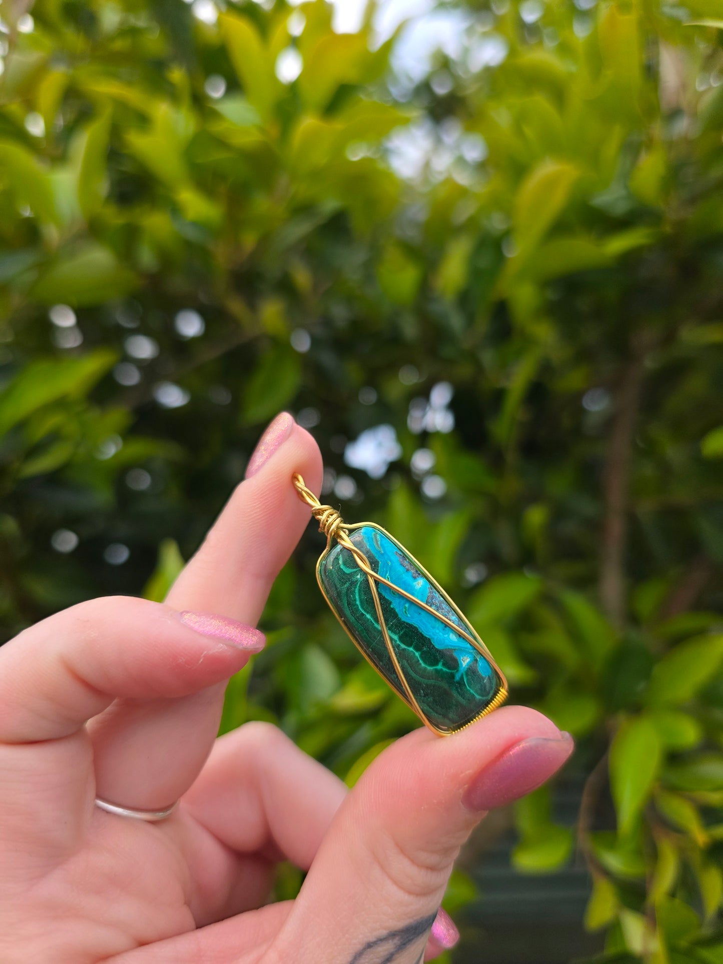 Malachite & Chrysocolla Hand Made Wire Wrapped Pendant