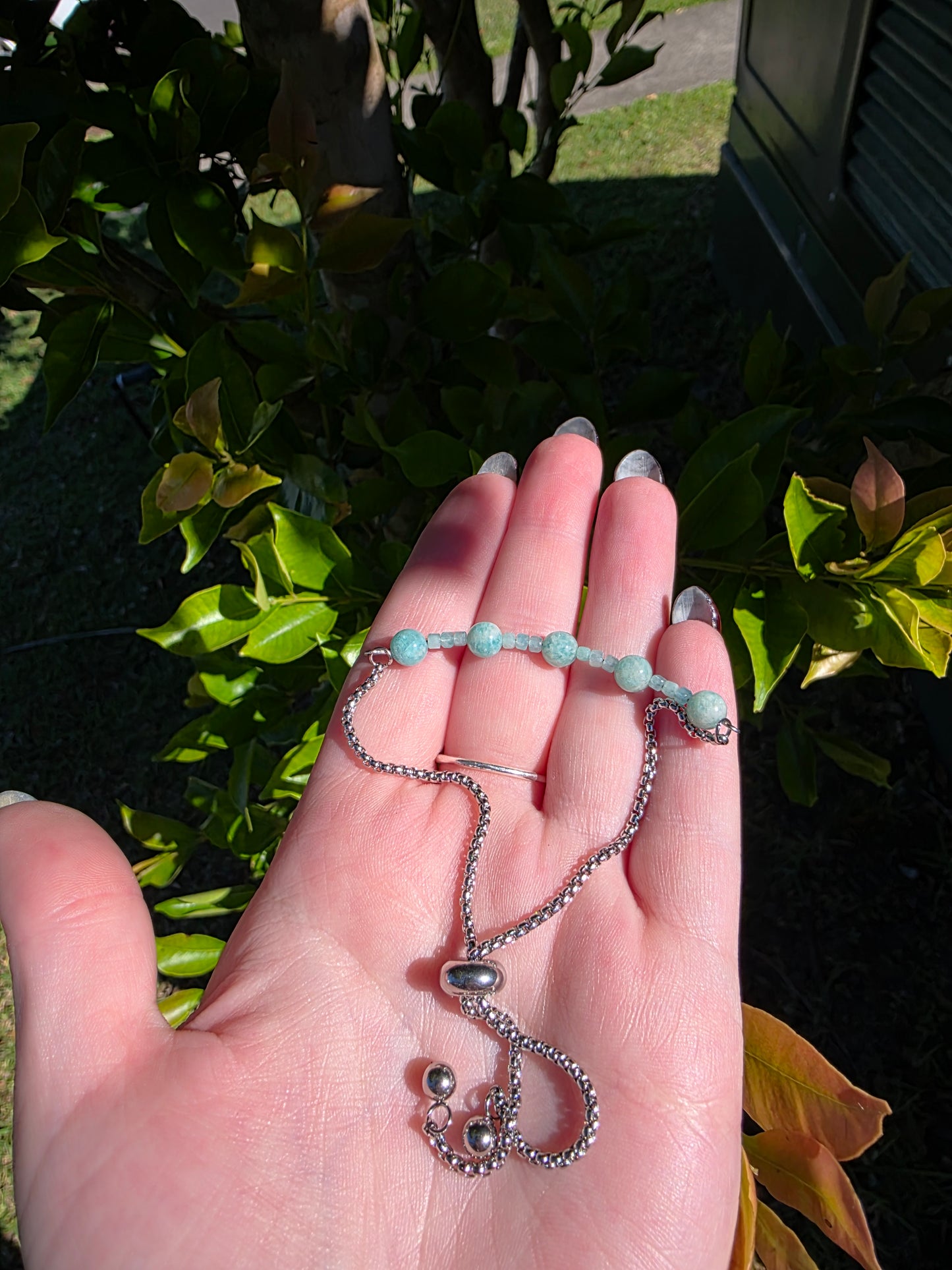 Handcrafted Amazonite Silver Adjustable Bracelet