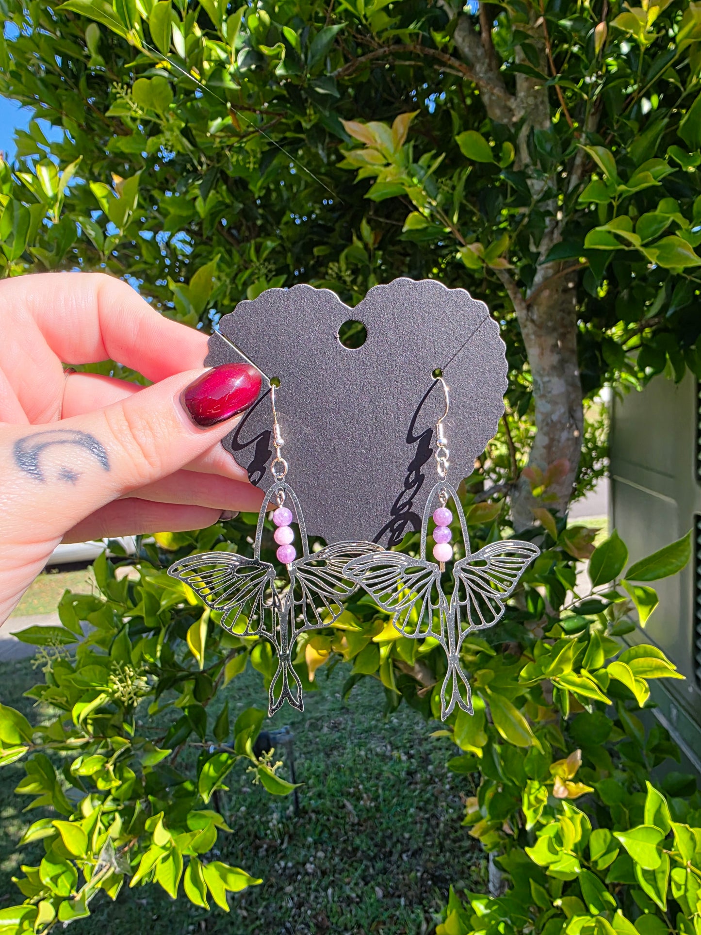 Handcrafted Lepidolite Moth Earrings