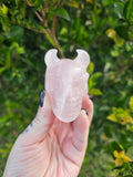 Rose Quartz Devil Skull Carving