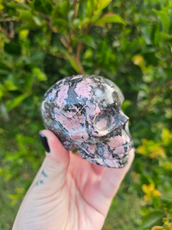 Rhodonite Skull Carving