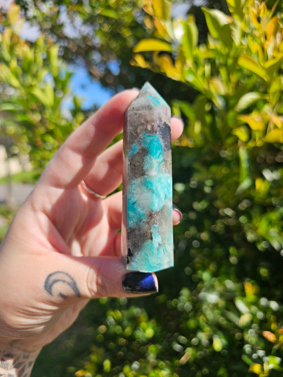 Amazonite And Smokey Quartz Tower