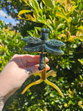 Moss Agate Dragonfly Carving with Stand