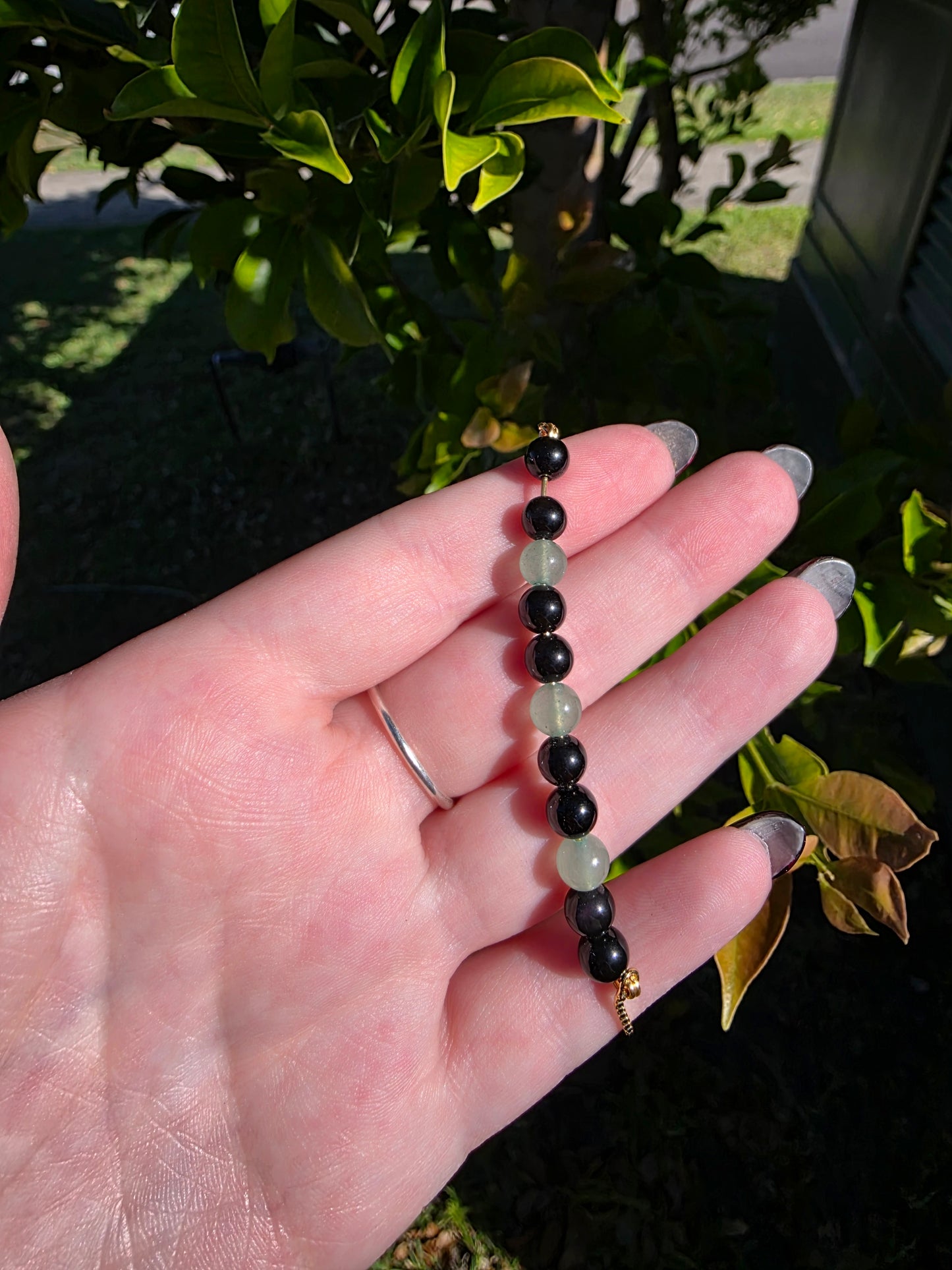 Handcrafted Black Obsidian & Green Aventurine Adjustable Gold Bracelet