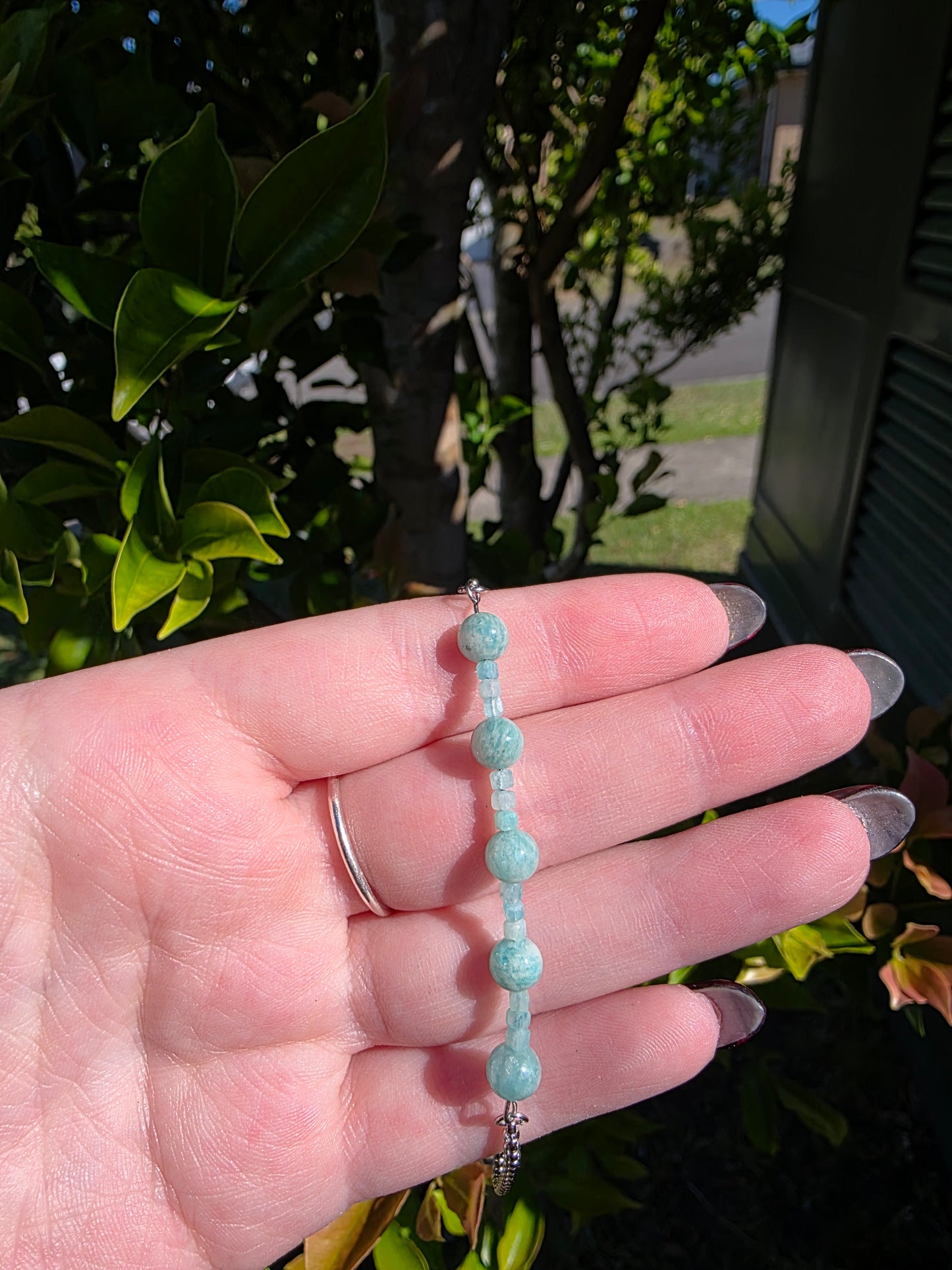 Handcrafted Amazonite Silver Adjustable Bracelet