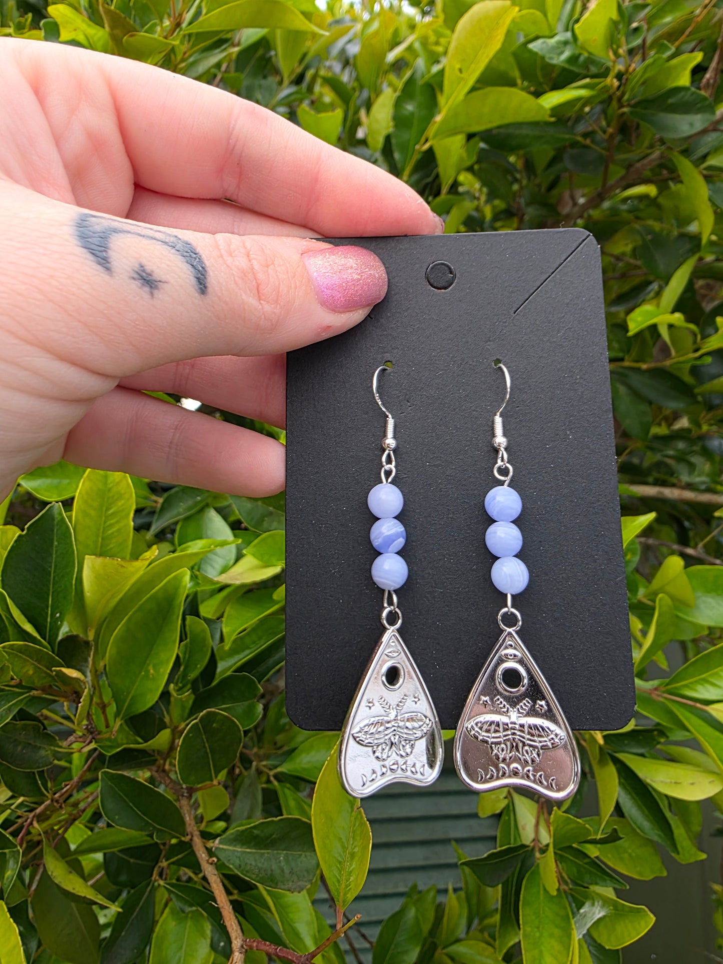 Blue Lace Agate Moth Earrings