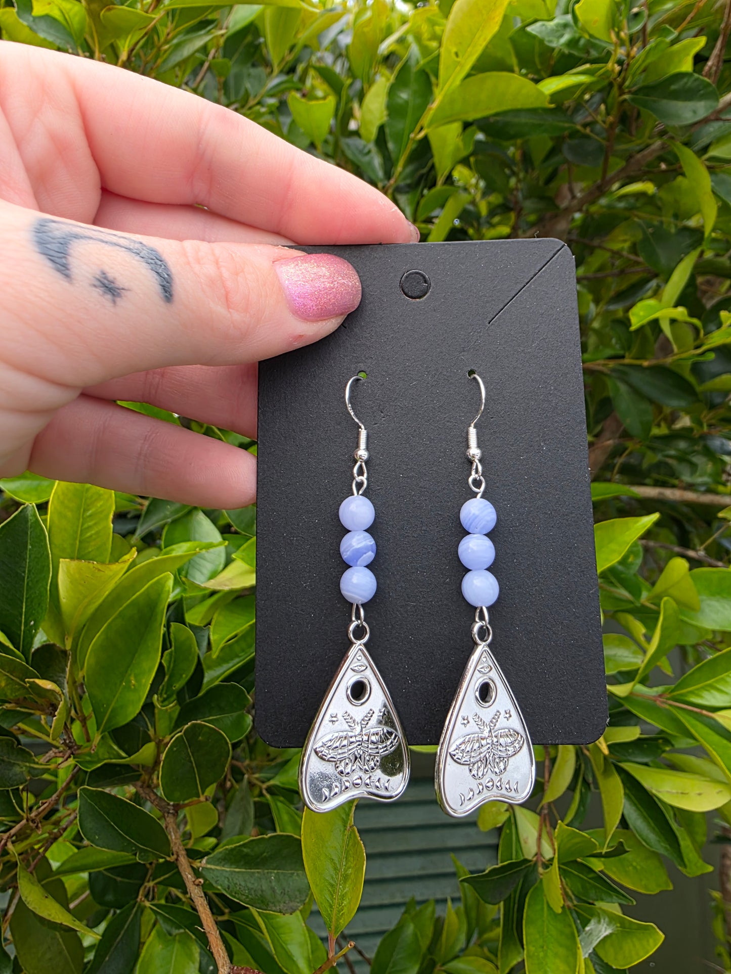 Blue Lace Agate Moth Earrings