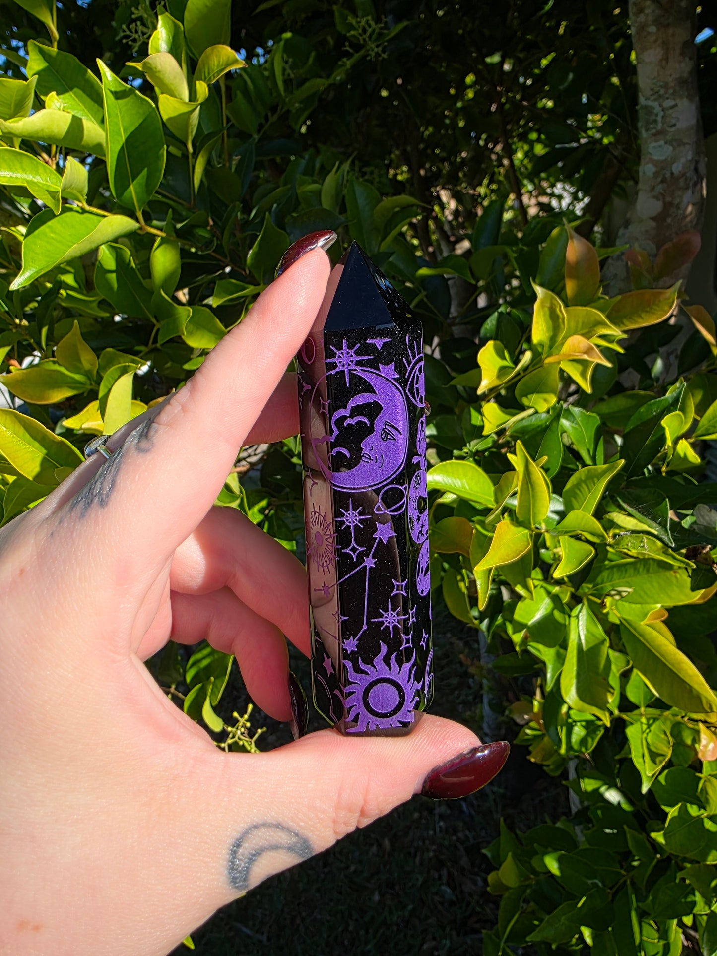 Black Obsidian Etched Tower