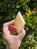 Orange Calcite Diamond Carving With Stand