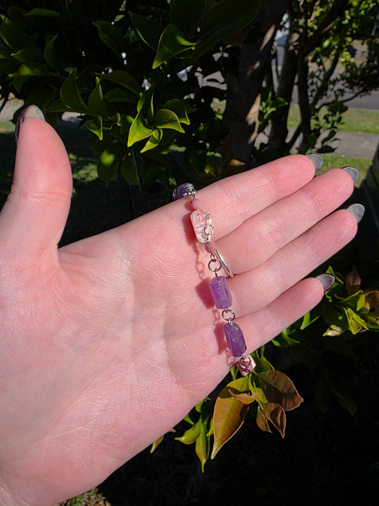Handcrafted Amethyst, Pink Opal & Rhodonite Bracelet