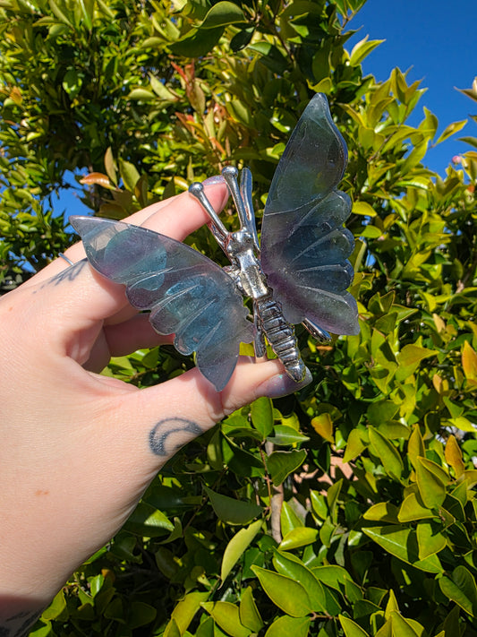 Rainbow Fluorite Butterfly Carving