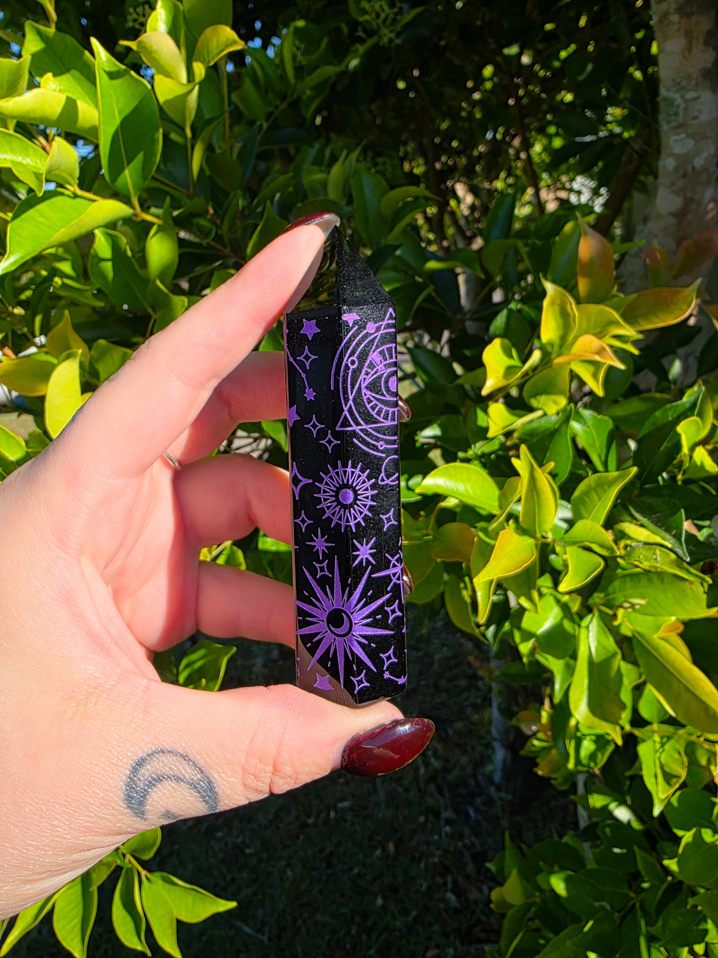 Black Obsidian Etched Tower