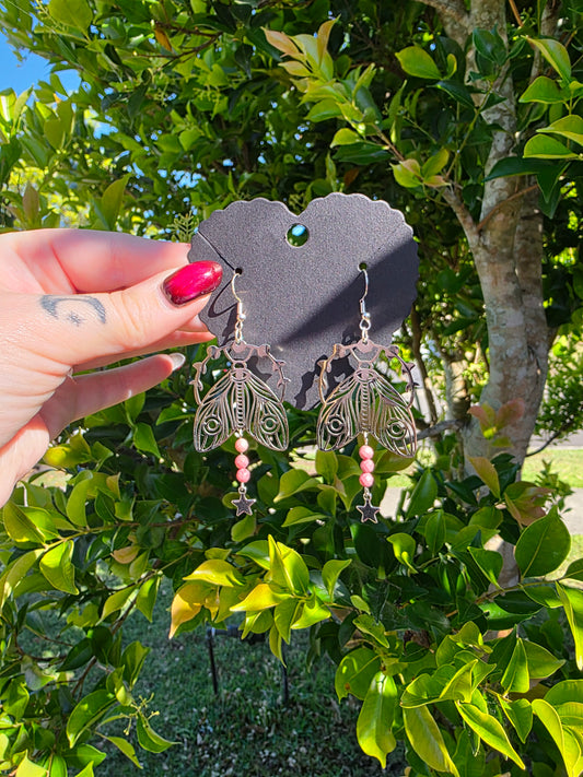Handcrafted Rhodonite Moth Earrings