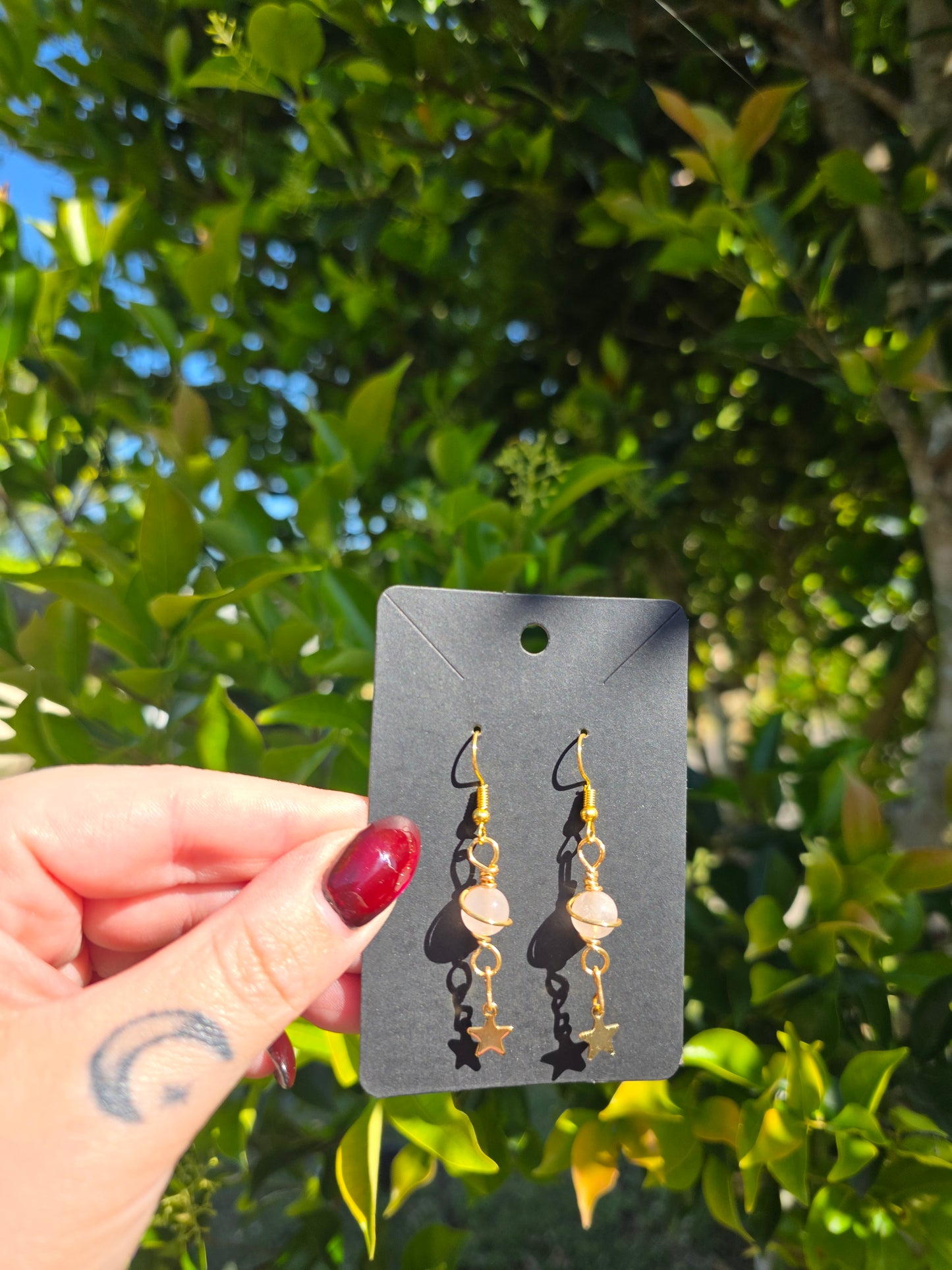 Handcrafted Rose Quartz Planet Earrings