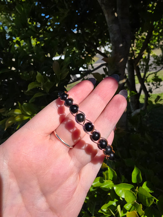 Handcrafted Rose Gold Braided Black Obsidian Bracelet