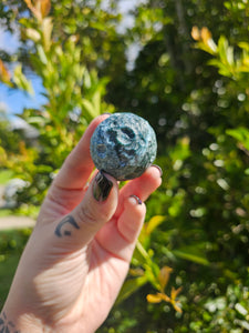 Moss Agate Moon Carving + Sphere Stand