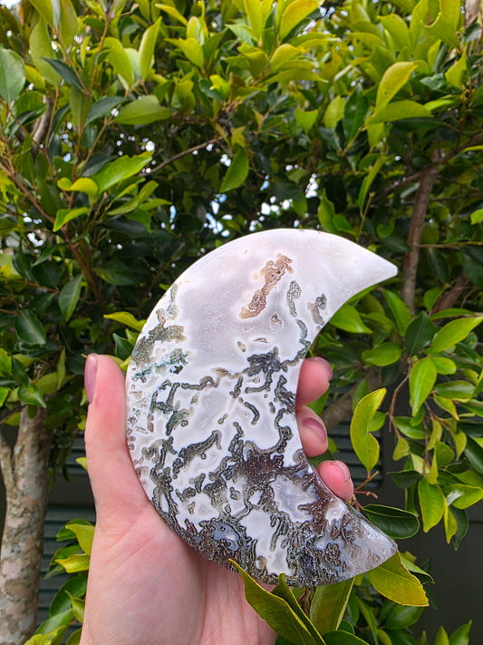 Moss Agate Moon Carving