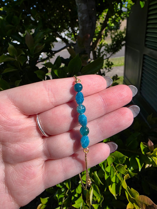 Handcrafted Blue Apatite adjustable gold Bracelet