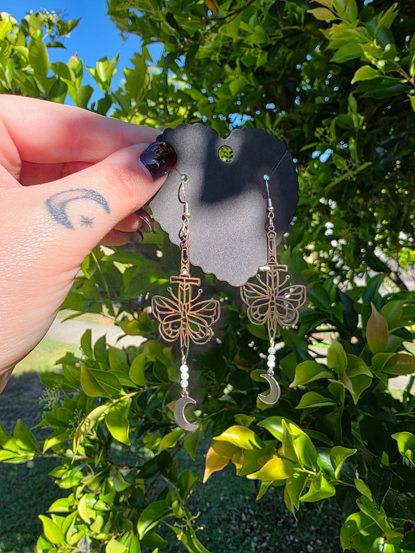 Handcrafted Moonstone Butterfly Dagger Earrings