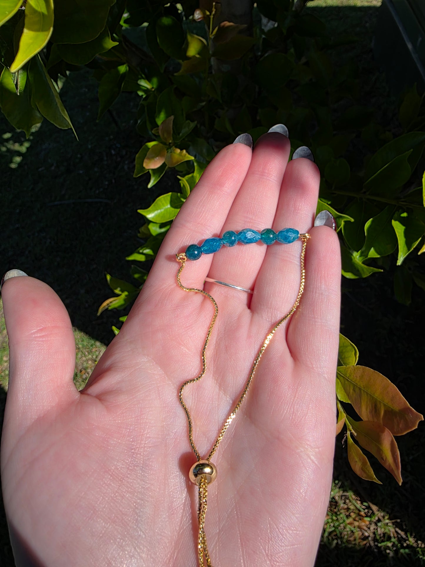 Handcrafted Blue Apatite adjustable gold Bracelet