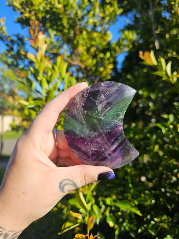 Fluorite Moon Carving with Stand