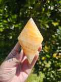 Orange Calcite Diamond Carving With Stand #1