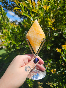 Orange Calcite Diamond Carving With Stand #1