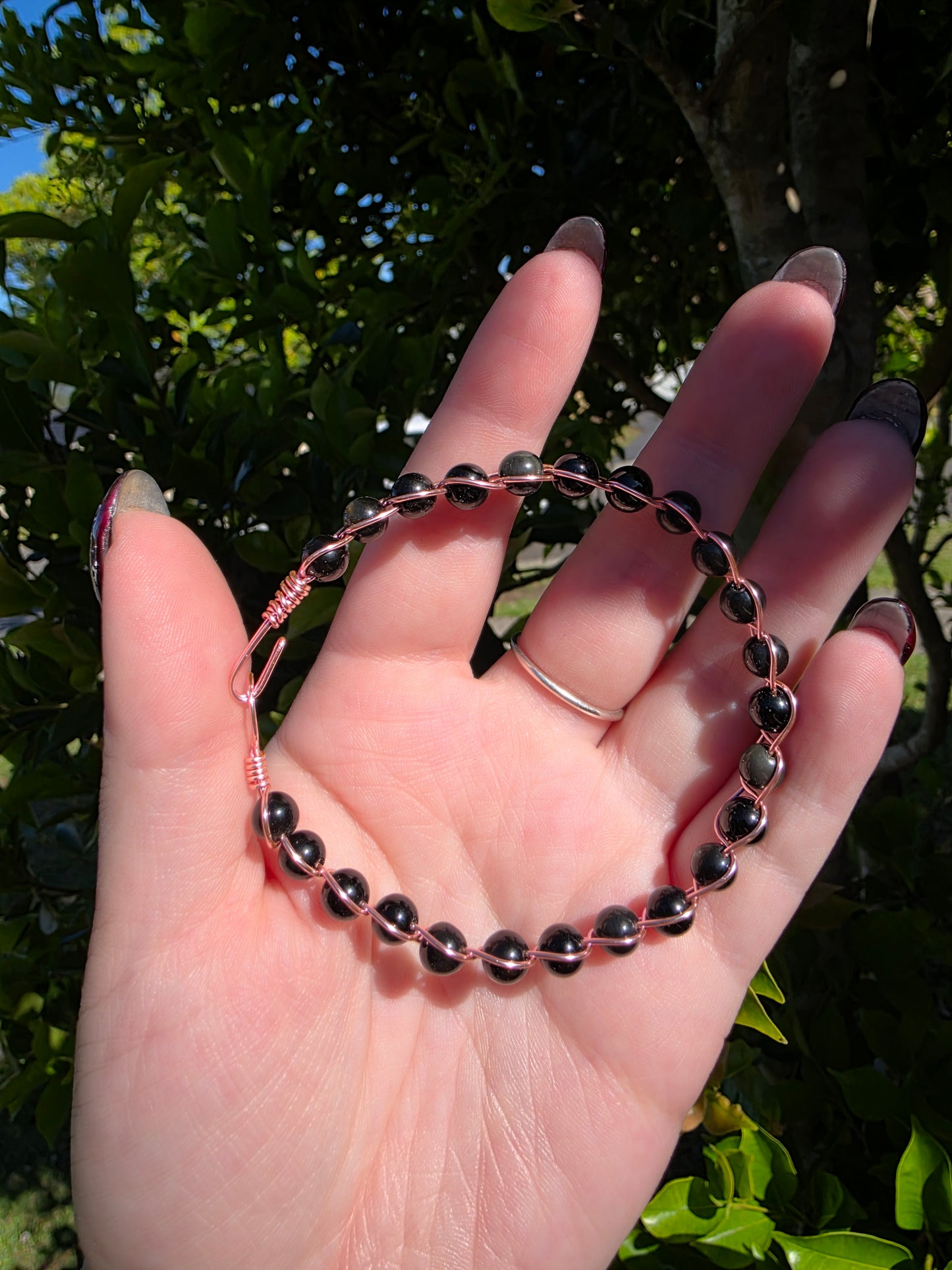 Handcrafted Rose Gold Braided Black Obsidian Bracelet