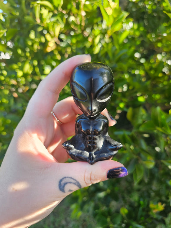 Black Obsidian Alien Carving