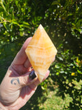 Orange Calcite Diamond Carving With Stand #1